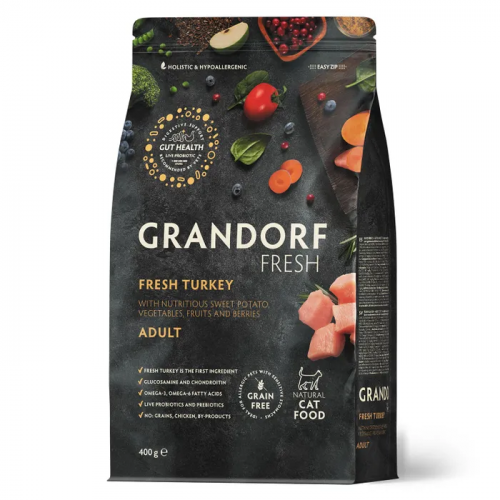 Grandorf Fresh сухой корм для взрослых кошек с индейкой и бататом, 400 г
