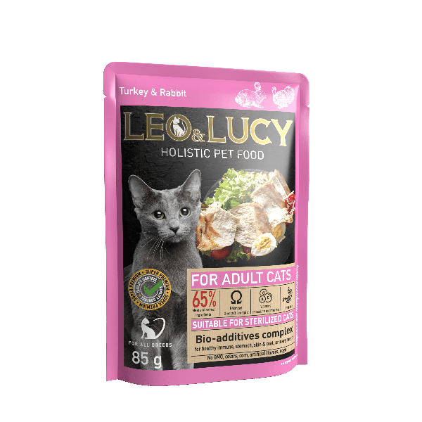 Leo&Lucy холистик для кошек индейка кролик соус пауч 85г