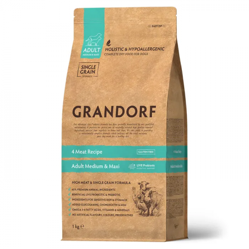 Grandorf Probiotic сухой корм для собак всех пород с 4 видами мяса и рисом, 1 кг