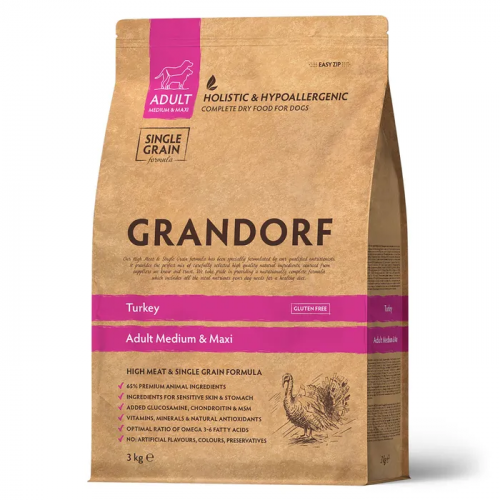 Grandorf сухой корм для собак всех пород с индейкой и рисом, 3 кг