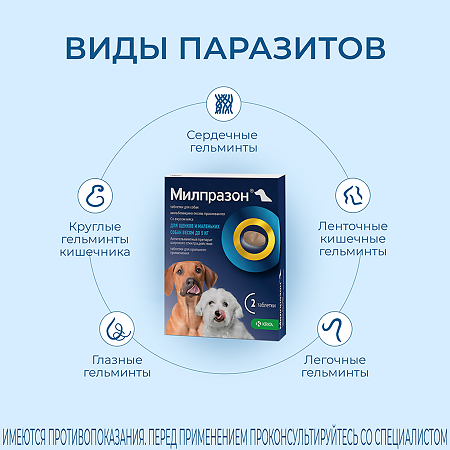 Милпразон для щенков и собак до 5 кг 2,5 мг/25 мг 2 таблетки