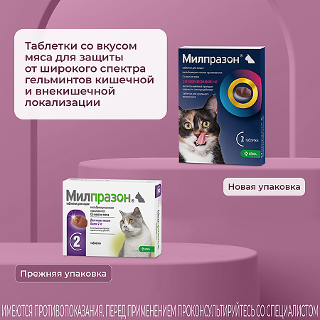 Милпразон для кошек более 2 кг 16 мг/40 мг 2 таблетки