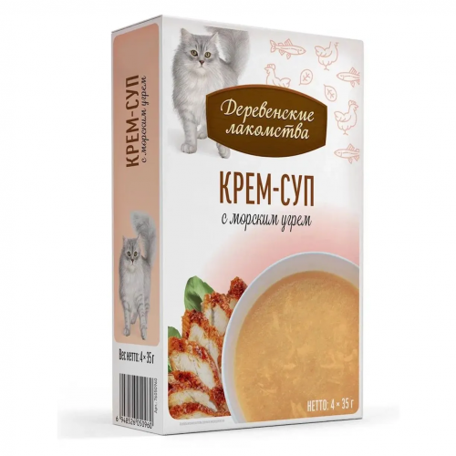 Деревенские лакомства 0,035кг*4шт крем-суп с морским угрём, пауч