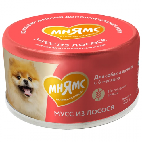 Мнямс влажный корм для собак и щенков, мусс с лососем, 80 г