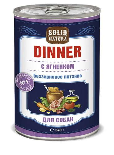 Solid Natura Dinner влажный корм для собак с ягнёнком, 340 г