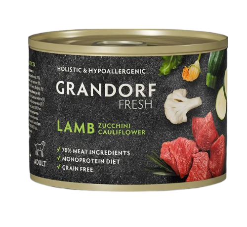 Grandorf Fresh влажный корм для собак, паштет с ягнёнком, цукини и цветной капустой, 200 г