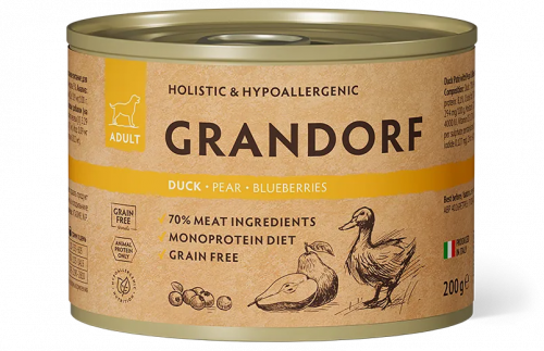 Grandorf влажный корм для собак с уткой, грушей и черникой, 200 г