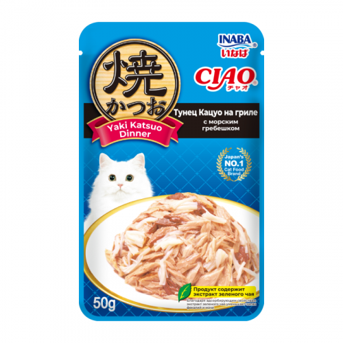 ИНАБА пауч д/кош. Ciao Yaki Katsuo Dinner Тунец Кацуо на гриле/Гребешок/Ширасу, 50г