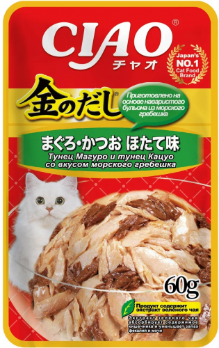 INABA Kinnodashi влажный корм для кошек с куриным филе и морским гребешком в желе, 60 г