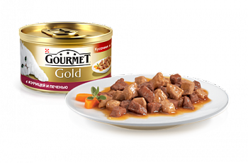 Gourmet Gold для кошек консервы кусочки в соусе курица печень 85г