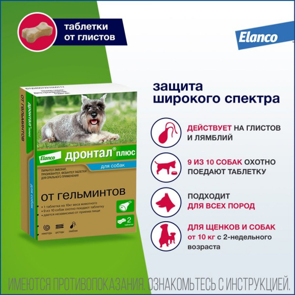 Дронтал плюс со вкусом мяса упаковка 2 таблетки