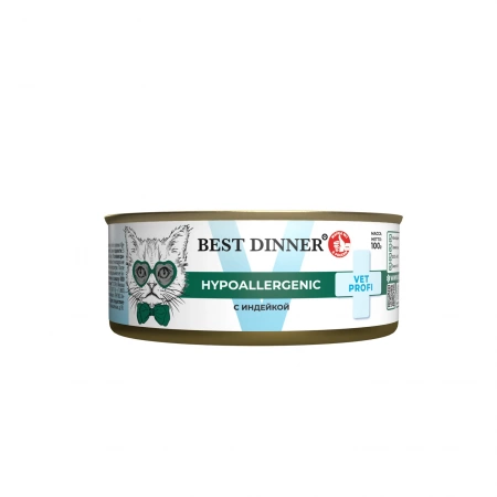 Best Dinner VET PROFI Hypoallergenic влажный корм для кошек, склонных к аллергии, с индейкой, 100 г