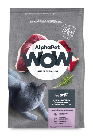AlphaPet WOW сухой корм для кошек с уткой и потрошками, 750 г