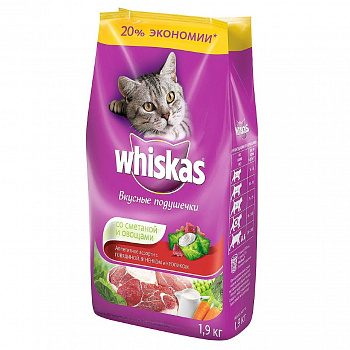 Whiskas (Вискас) говядина, кролик, ягнёнок подушечки со сметаной 1,9кг