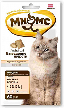 Лакомство Мнямс подушечки для кошек "Здоровая кожа и шерсть" 60г