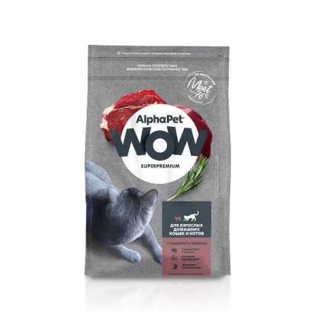 AlphaPet WOW сухой корм для кошек с говядиной и печенью, 350 г