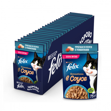 Felix Sensation влажный корм для кошек с треской и томатом, 75 г
