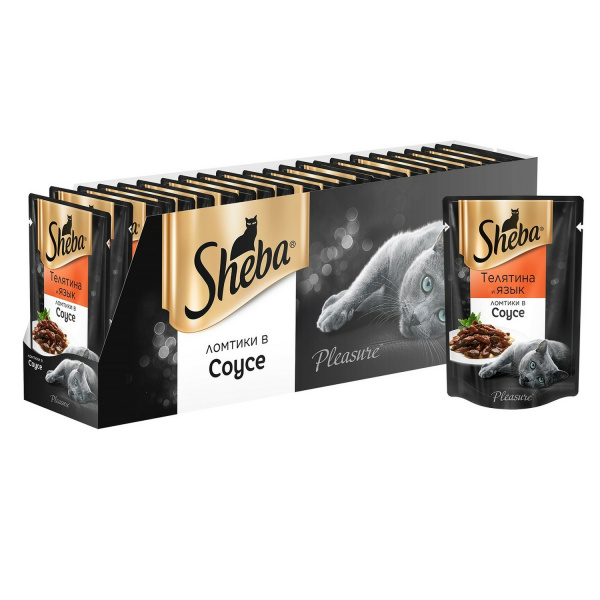 Sheba влажный корм для кошек с телятиной и языком, 75 г