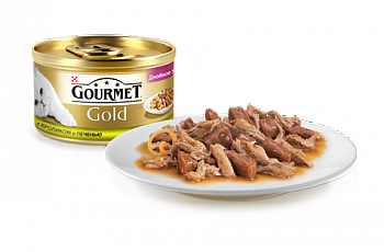Gourmet Gold для кошек консервы кусочки в соусе кролик печень 85г