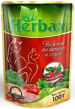 Herbax для кошек пауч телятина с листьями брусники 100г